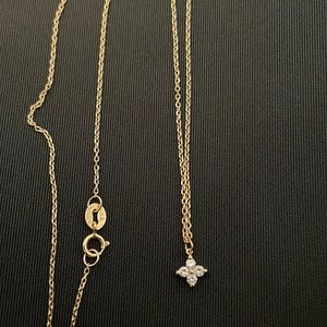 Solid 14k rose gold and diamond flower necklace